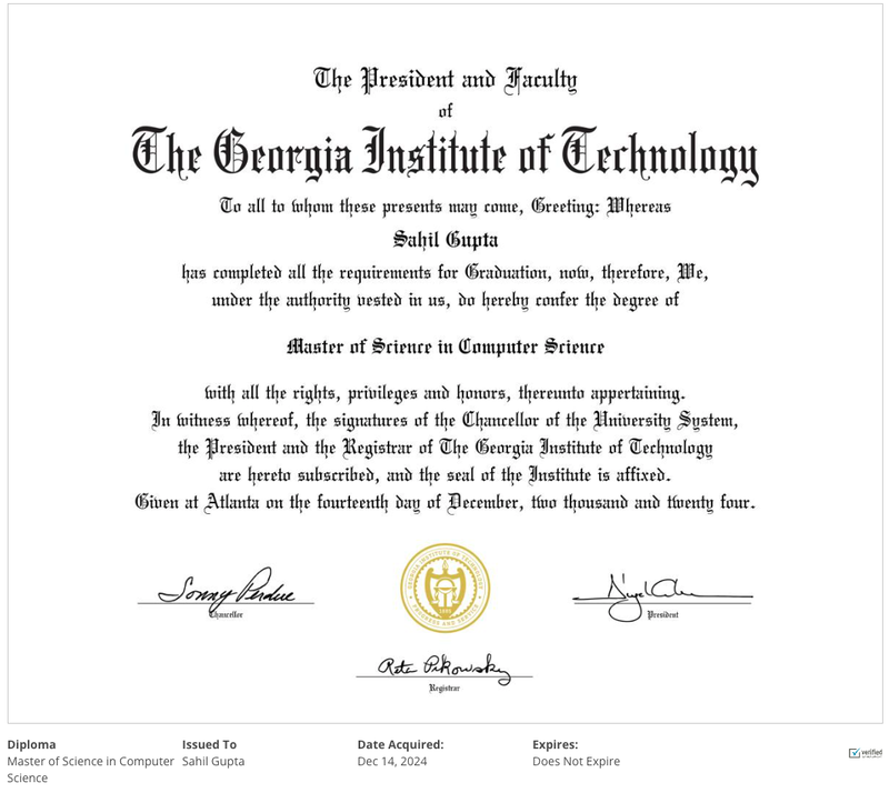 MS in CS (Machine Learning and AI) from Georgia Tech